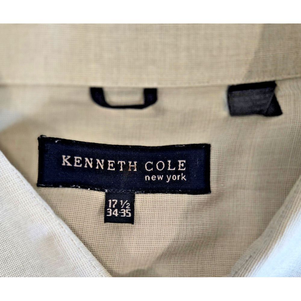 Kenneth Cole New York Shirt Mens 17.5 34-35 Tan Long Sleeve Button Classy Casual - Picture 7 of 8